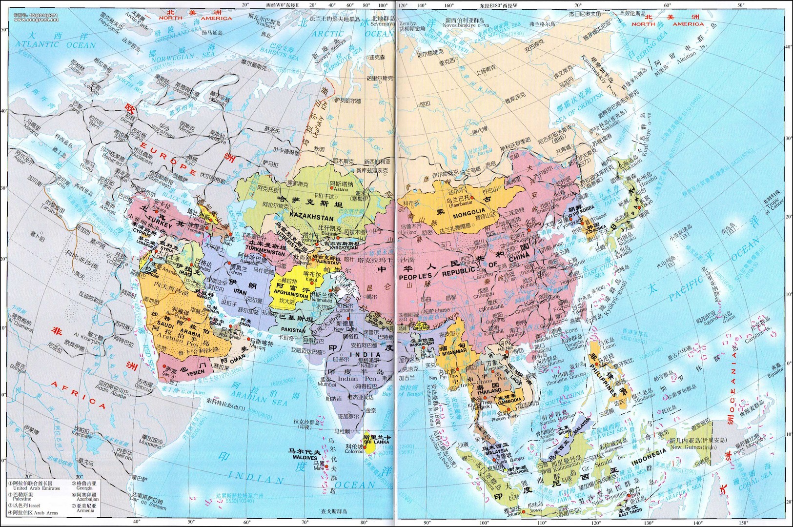 亚洲地区分布图图片