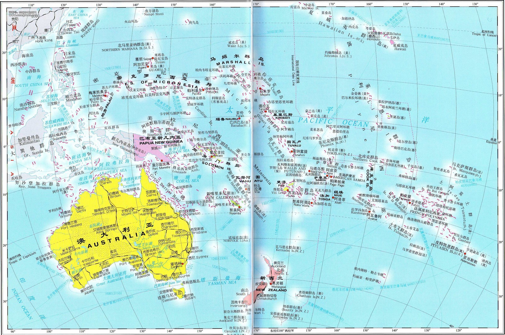 大洋洲范围地图图片